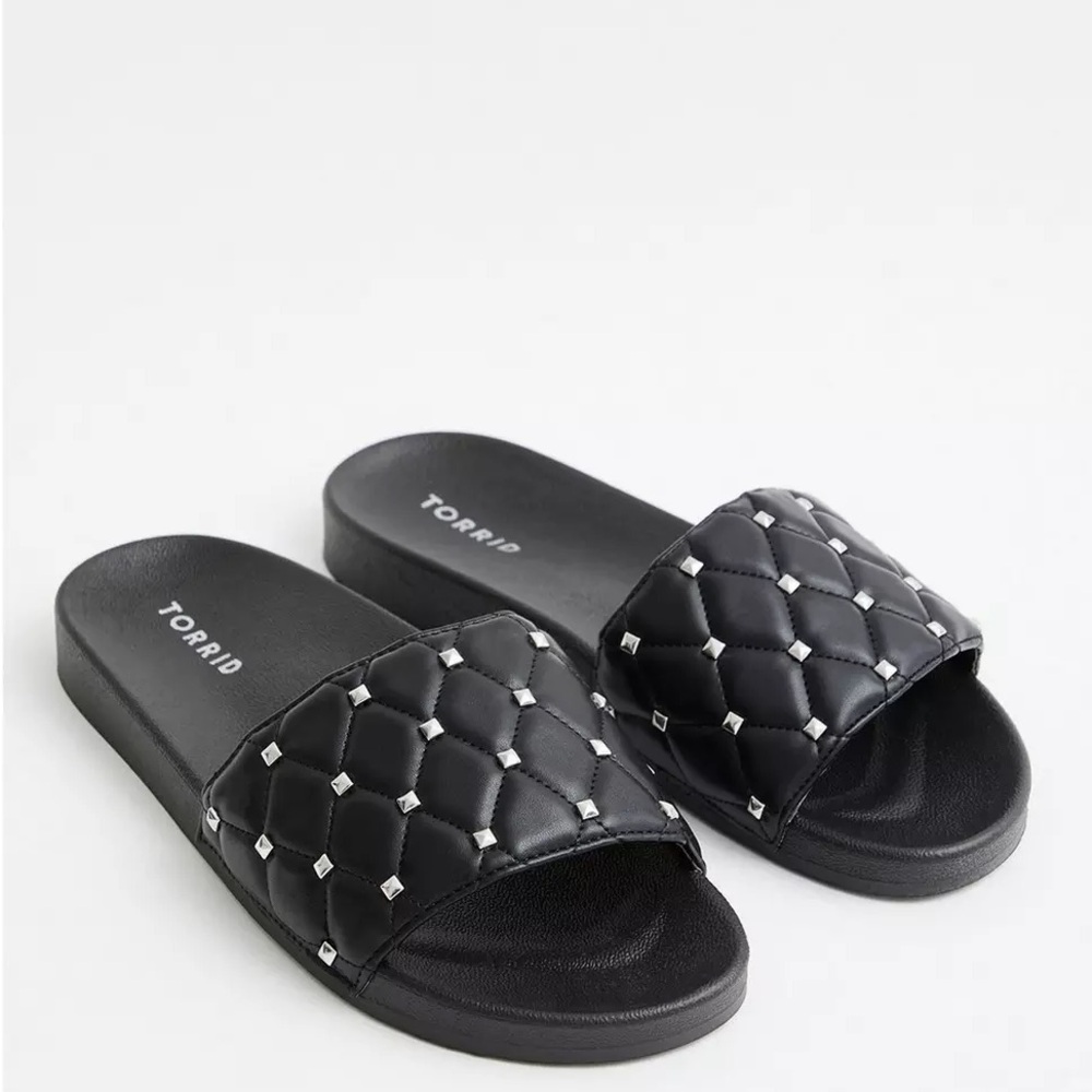 Torrid Black Quilted Slide Sandals